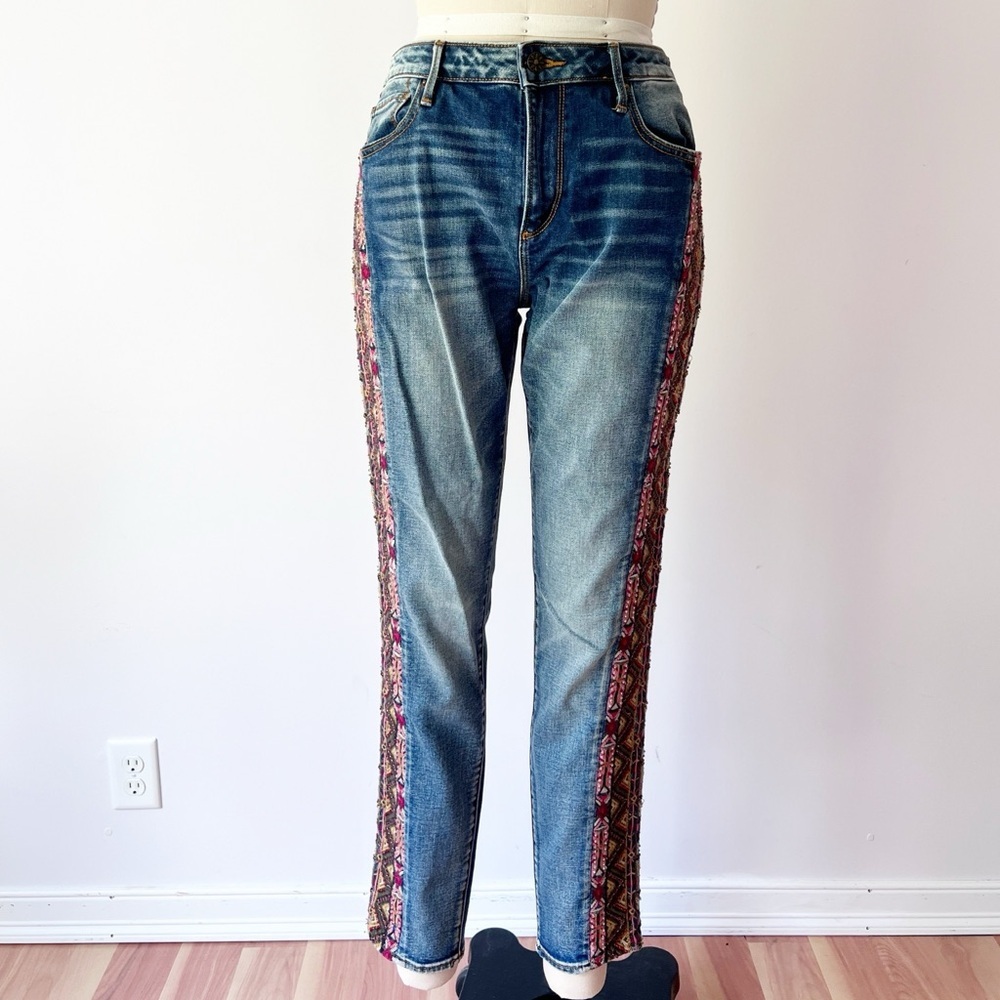 Driftwood Jackie Jeans Blue Embroidered Beaded Side Stripe Denim W30 L28